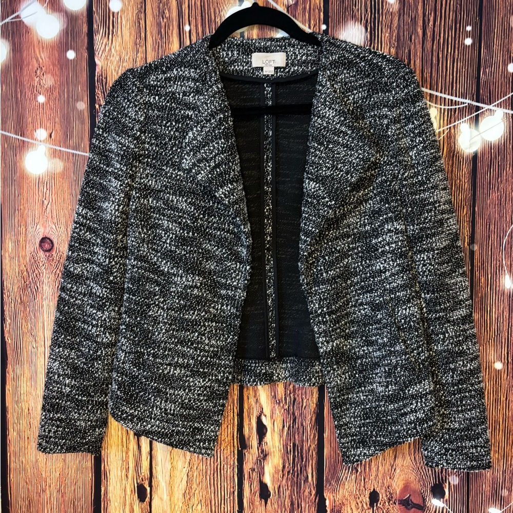 LOFT Petite Black and White Textured Blazer